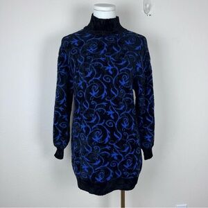 Vintage St John Sweater Womens Small Chenille Scroll Floral 80s Soft Cozy Blue